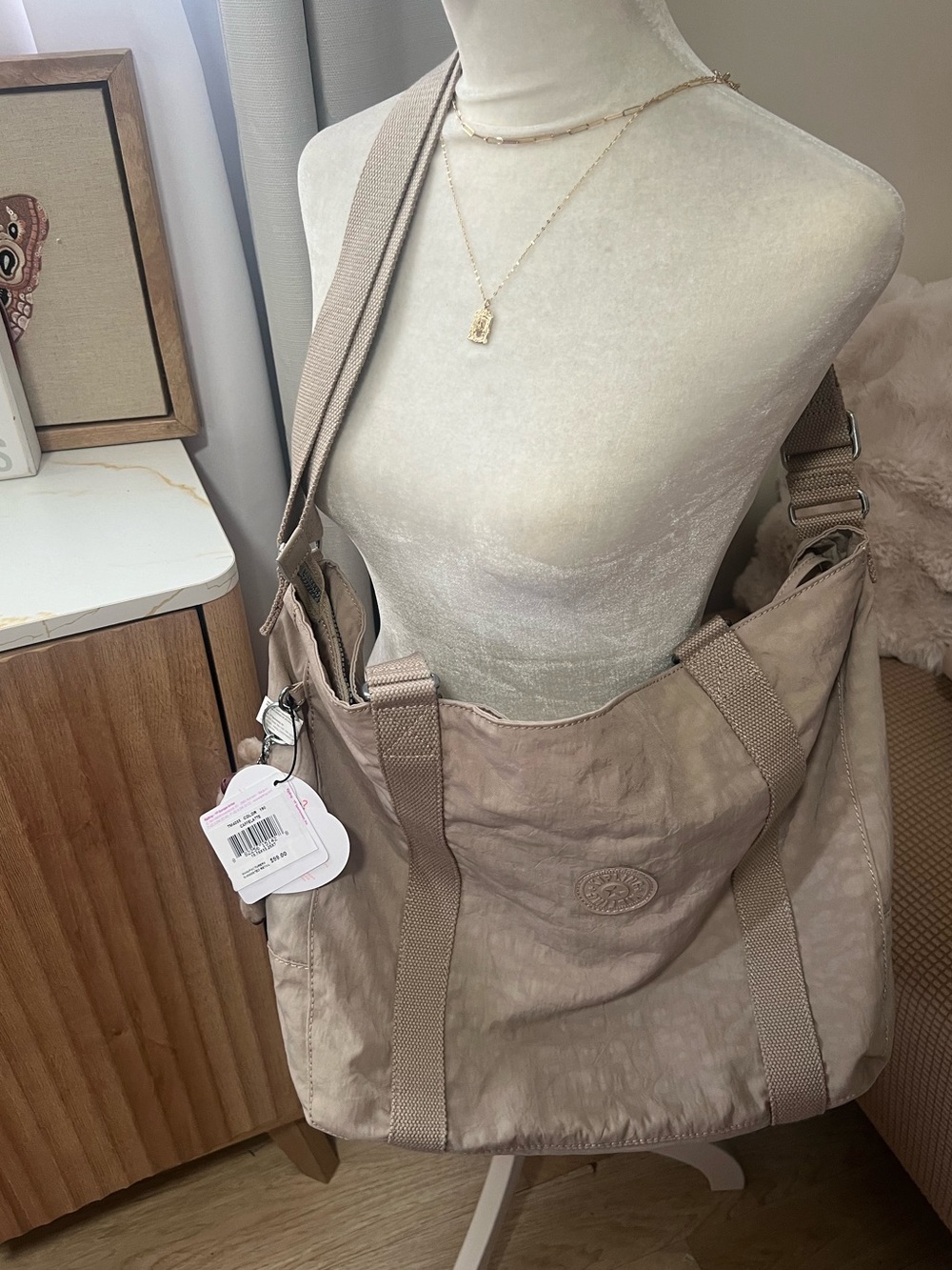 Kipling Taupe Crossbody Tote with Adjustable Strap